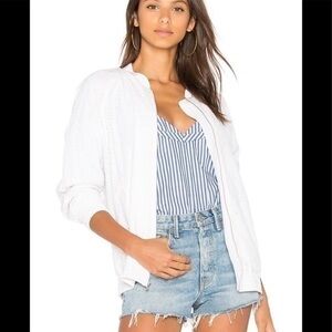 Equipment Femme  Kendrix White Silk Eyelet Bomber Jacket